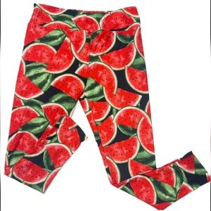 LuLaRoe SOFT BUTTERY Leggings SIZE TC2 TALL CURVY 2X RED BLACK Watermelon Design